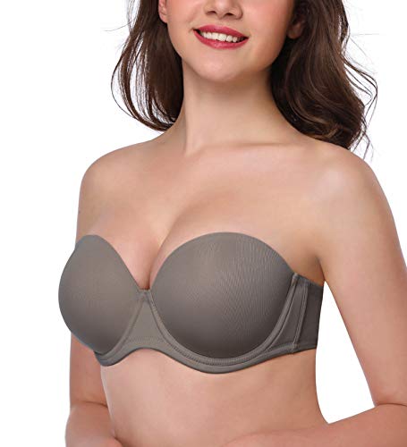 HANSCA Women Strapless Bra Convertible Multiway Full Cup Anti-Slip Lift Underwire Bra Plus Size (Coffee, 32DDD)