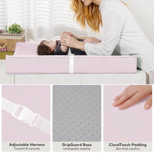 Baby Changing Pad, Waterproof Diaper Changing Pad for Dresser and Table, Leather Wipeable and Easy to Clean, Light Pink 78 * 40 * 11Cm