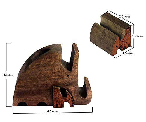 storeindya Elephant Pen Holder Wooden Pen Pencil Stand Phone Holder – Spectacle Holder Wooden Specs Stand – Desk Stationery Organizer Eyeglass Holder Office Desk for Mother's Day