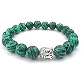 KONOV 10-12mm Natural Energy Gemstone Malachite Mens Womens Bracelet, 10-12mm Buddha Mala, Green