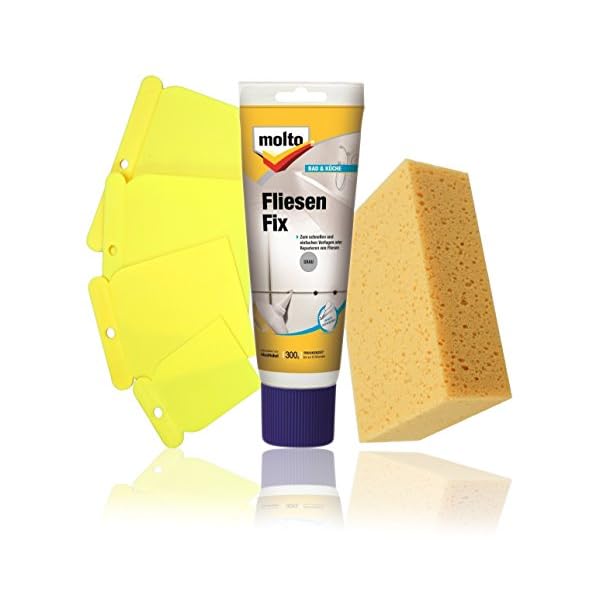 Molto Fliesenfix Fertigspachtel im Set mit Spachtel und Schwamm (Set Grau)