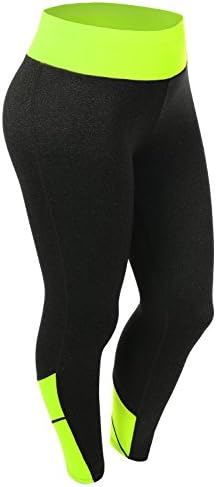 SHOPQUEEN Plus Size Neon Waist Band Full Ankle Length Sports Active Yoga Leggings Tights Pants YELLOW ONESIZE