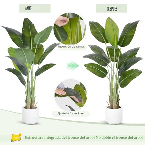 ZEEOZE Artificial Plant Bird of Paradise 150 cm Decorative Artificial Plants with 10 Banana Leaves, Large Indoor Artificial Plant with White Pot for Home Decoration Living Room Home Room Decor