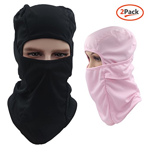 Balaclava Hood / Skiing Face Mask, 2 Packs Multi-purpose Thin Breathable Winter Cold Weather Motorcycle Bike Bicycle Helmet Cycling for Youth Adult Women Ladies Men by Dseap, Black & Pink