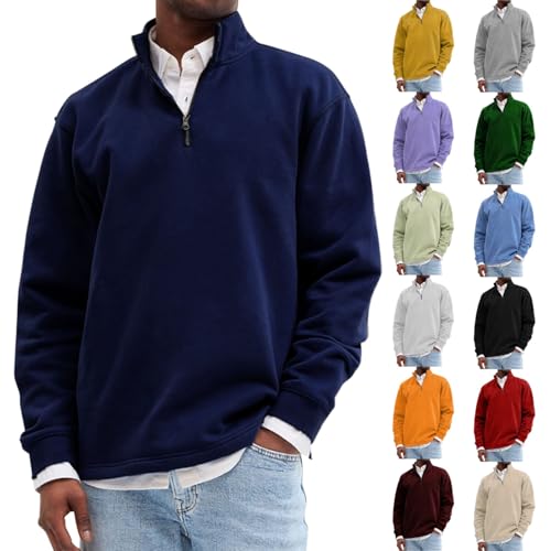 Sweatshirts for Men UK Quarter Zip Stand Collar Tops no Hood Long Sleeve Solid Colour Sweatshirt Fall Winter Casual Work Tops
