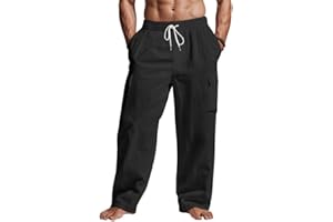 TRFIC Mens Casual Cargo Pants Summer Vacation Lightweight Drawstring Pants Elastic Waist Beach Yoga Trousers with Pockets