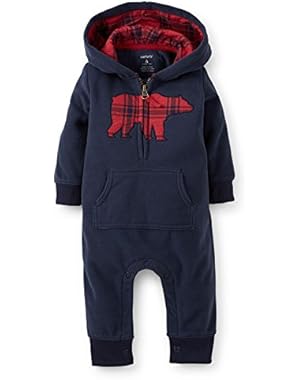 Carters Baby Boys Applique Hooded Fleece Jumpsuit Bear Plaid