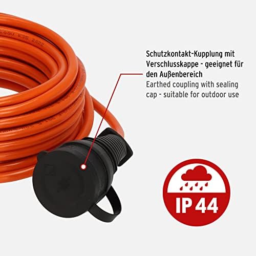 Cable de extensión Bremaxx (Cable de 10 m en Naranja, para Uso en Exteriores IP44, Apto hasta -35°C, Resistente al Aceite y a los Rayos UV, Fabricado en Alemania)