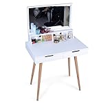 Facilehome Dressing Vanity Table Dressing Table Makeup Desk with Mirror and 2 Makeup Drawers,White