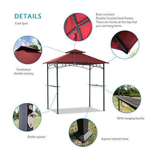 Coastshade 5'x8' Grill Gazebo Canopy Tent, Polyester Double Teir Soft Top Cover with LED Light, UV Resistant and Waterproof Fabric, for Patio and Outdoor Living BBQ Shelter (5x8, Red)