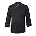 TopTie Unisex Classic Long Sleeve Button Chef Coat-black with red-L