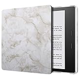 MoKo Case Fits All-New Kindle Oasis (9th and 10th Generation ONLY, 2017 and 2019 Release), Slim Fit Premium PU Leather Protective Cover with Auto Wake/Sleep - Light Gray Marble
