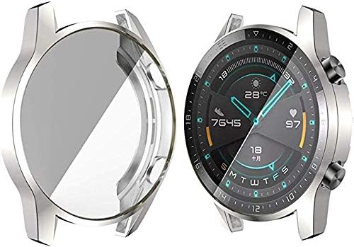 Case Compatible with Huawei Watch GT2 46MM, Soft TPU Plated Case Cover All-Around Protective Bumper Shell Protector for Huawei Watch GT2 46MM Smartwatch Bands Accessories (Silver)