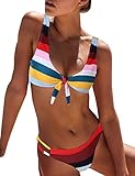 BMJL Women's Sexy Detachable Padded Cutout Push up Striped Bikini Set Two Piece Swimsuit (Medium, Stripe 2)