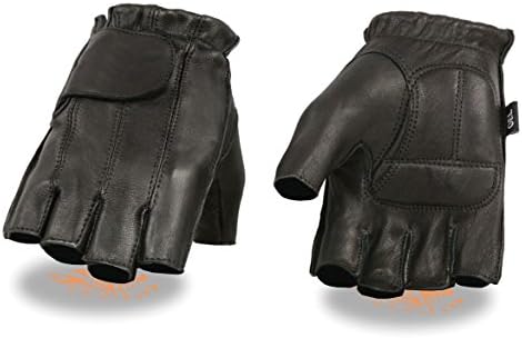Men's Assortment Of Size LARGE Black DEERSKIN Leather Fingerless Gloves w/ Gel Palm (Black-850-L)