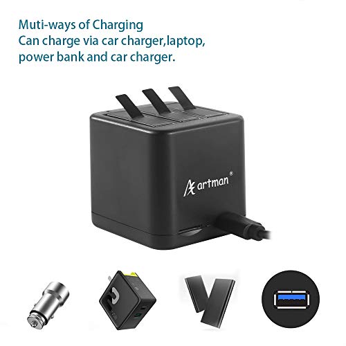 Artman Insta360 ONE X Camera 1500mAh Replacement Battery(3-Pack) and A Triple Slot USB Charger with Built-in TF Memory Card Reader for Insta360 ONE X Camera