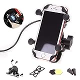 Goodway Universal Motorcycle Cell Phone Mount Holder Waterproof with USB Charger 360° Rotation for iPhone Samsung GPS ATV Scooter Moped Chopper Cruiser
