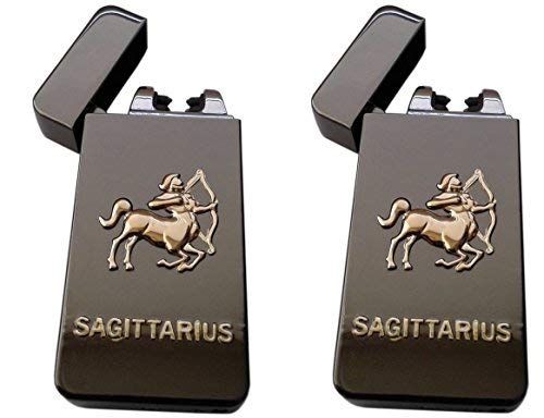 Electric Lighters Zodiac 2 Pack - Dual Arc Electronic Plasma Lighter - Tesla Coil USB Rechargeable Cigarette Lighter 4 Designs (Sagittarius)