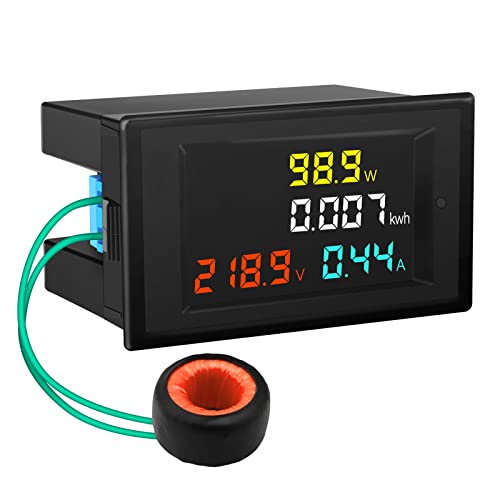 DROK AC Power Meter, AC 80300V 100A Voltage Current Color LCD Display