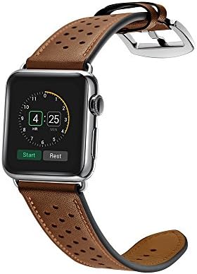 Apple Watch Band 42MM 38MM Leather Men Women iWatch Strap Wristband Black/Brown/Blue Dressy Classic Dots Stitch Comfortable Series 3 2 1 Stainless Steel By Simsoek (Brown, 38mm)