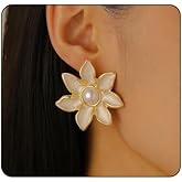 Pearl Flowers Earrings for Women,Vintage Colorful Dripping Oil Flower Earring Statement Embedded Pearl Flowers Earrings Summer Simplicity Jewelry