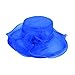 Women's Sheer Wide Brim Sun Party Church Wedding Floral Organza Hat(Blue)