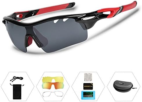 Wongkuo Polarized Sports Sunglasses with 3 Interchangeable Lenses for Cycling Baseball Running Fishing Driving Glasses