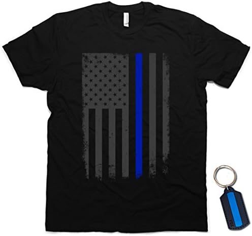 VGX TACTICAL Thin Blue Line Flag Leo Police Support Men's T-Shirt &amp; Keychain Gift Black (2XL)