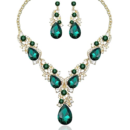 CSY Luxury Austrian Crystal Necklace Earrings Rhinestone Bridal Wedding Party Costume Jewelry Sets for Brides Bridesmaids Women