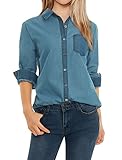 Allegra K Women Color Block Long Sleeves Denim Tunic Shirt