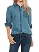 Allegra K Women Color Block Long Sleeves Denim Tunic Shirt