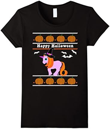 Womens Ugly Halloween Sweater Unicorn Witch T-Shirt Medium Black
