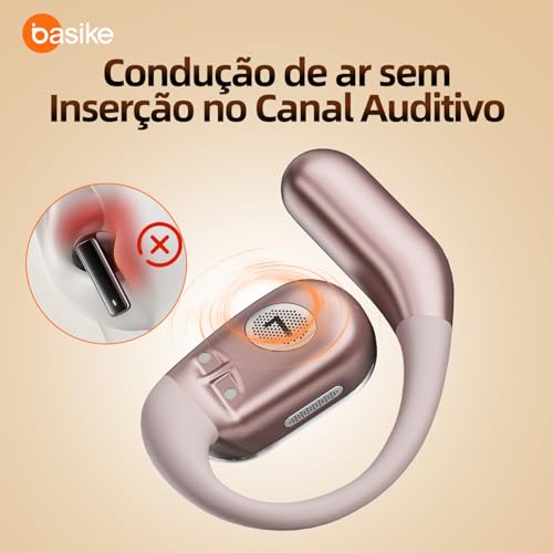 Fone De Ouvido Bluetooth Esportes, Basike T6, IPX5/OWS Fone de Ouvido Estéreo Hi-Fi, Suporta Chamadas de Voz, 60 Horas em Standby Para Corrida e Exercícios ao Ar Livre (Ouro Posa)