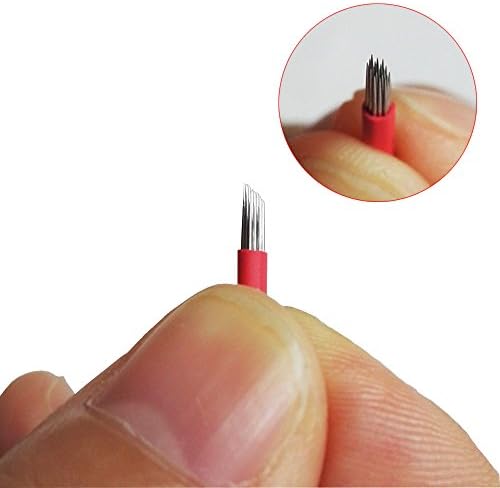 10 Pcs Eyebrow Tattoo Permanent Makeup Microblading Supplies Needles 19 Round Bevel Microblading 3D Eyebrow Embroidery R19 Fog Pen Round Needle Red