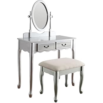 Poundex F4110 Set de Tocador con Banco Acojinado, color Blanco: Amazon