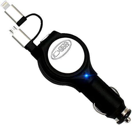 Qume Car USB Chargers 2-in-1 Retractable Cable for iPhone 7/7 Plus/6/6 Plus /5S /4S Samsung Galaxy Note android Devices (Black+Silver)