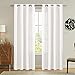 Lazzzy White Faux Silk Curtains for Bedroom Dupioni Light Filtering Window Curtain for Living Room Satin Drapes Privacy Window Treatments Grommet Top 84 inch Long 2 Panels