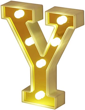 Hon Plume LED Marquee Letter Lights 26 Alphabet Light Up Letters Battery Power Golden Sign LED Wall for Home Bar Festival Christmas Lamp Night Light Birthday Party Wedding Decorative (Y)