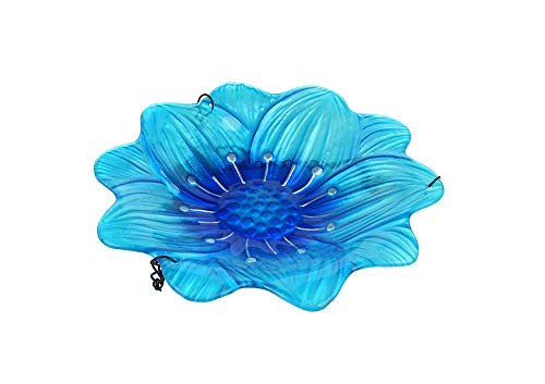 Liffy Hanging Bird Bath Blue Flower Glass Bowl Feeder for Garden, Yard and Patio - Thumbnail 3