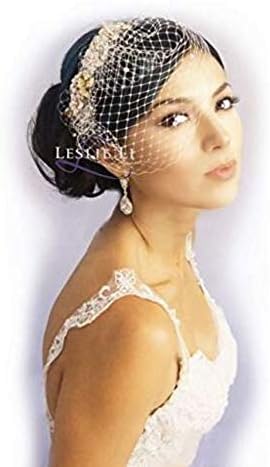 Leslie Li Women's Rose Gold Blush Floret Hair Comb and Bridal Birdcage Veil Ivory 27-511