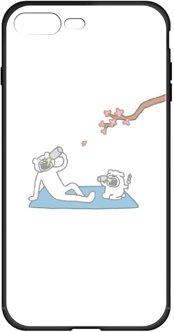 Amazon Iphone8plus ケース 背面強化ガラスケース 9h硬度 ハイブリッドケース かわいい キャラクター Lineスタンプクリエイター たかだべあ けたたましく動くクマ コラボ デザイン おしゃれ 3150 A お花見 アイフォン8プラス カバー Tpuバンパー 衝撃吸収