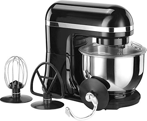 VonShef 220 Volt Food Stand Mixer | 650W | with Dough Hook, Beater, Whisk & Splash Guard - Black - Bundle With Dynastar Plug Adapters (NOT FOR USA)