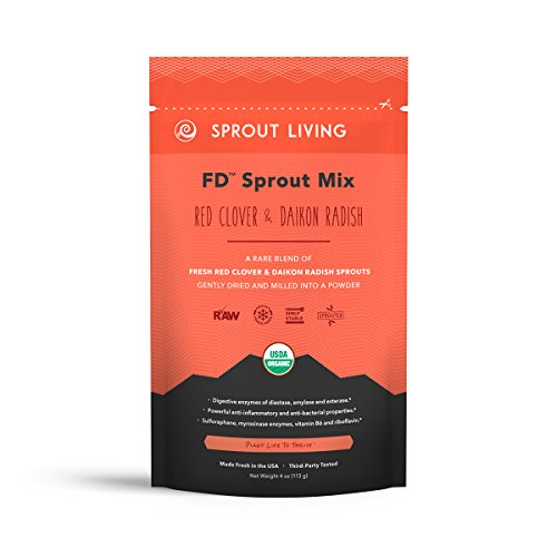 Sprout Living Red Clover and Daikon Radish Organic Sprout Mix, Freeze Dried Superfood Greens Powder, 100% Pure, Vegan, Non-GMO, Gluten Free (4 ounces, 32 servings)