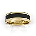Duke Collections 8mm 18k Plated Gold Tungsten Ring Black Carbon Fiber Surface Beveled Edges Comfort Fit