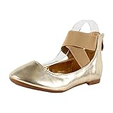 Bella Marie Stacy-29 Women's round toe nubuck/patent crossing ankle strap zip closure flat dancing shoes