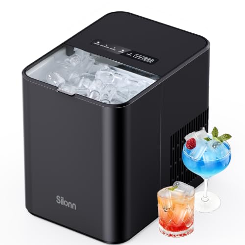 Silonn Eiswürfelmaschine Klein, 8 Eiswürfel in 6 Min, 12 kg/24H, 2 Bullet-Eisgrößen, Tragbare Selbstreinigende Eismaschine Für Küche, Büro, Party, Cam