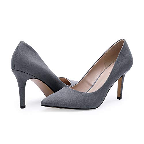TIHOO Women's Classic Pointed Toe High Heel Dress Pumps Slip On Basic Shoes (6 M US, Grey)