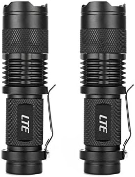 LTE Tactical LED Flashlight With Zoom Lens, Super Bright 3 Mode, 300 Lumens, Attached Belt Clip, Battery Powered Mini Torch, Batteries Included (Pack of 2,Black)