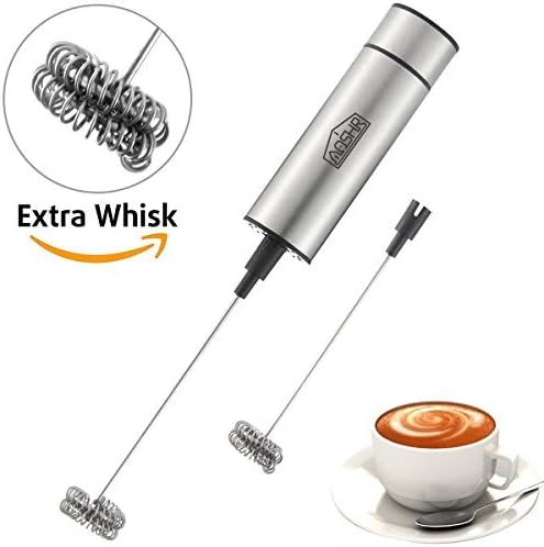 AOSHR Milk Frother Handheld Double Spring Whisk Head Powerful Electric Milk Frother with Additional Double Spring Whisk Head