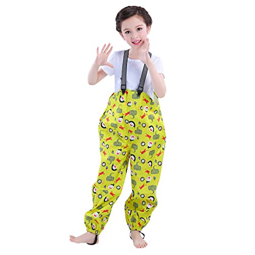 Kids Rain Pants, Girls Waterproof Dungarees Rain Over Trousers Rain Gear, Yellow